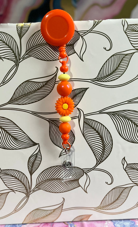 Orange Daisy- retractable Badge reel.