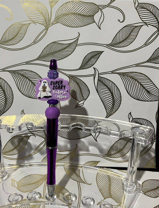 Super scary Before Coffee- beaded pen.